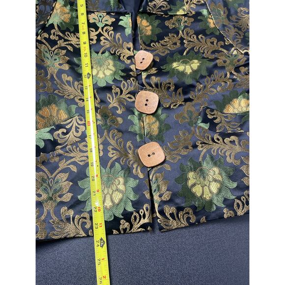 VTG Caroline Rose Women's Gold Floral Silk Abstract Artsy Lux Blazer Black M - Picture 13 of 14